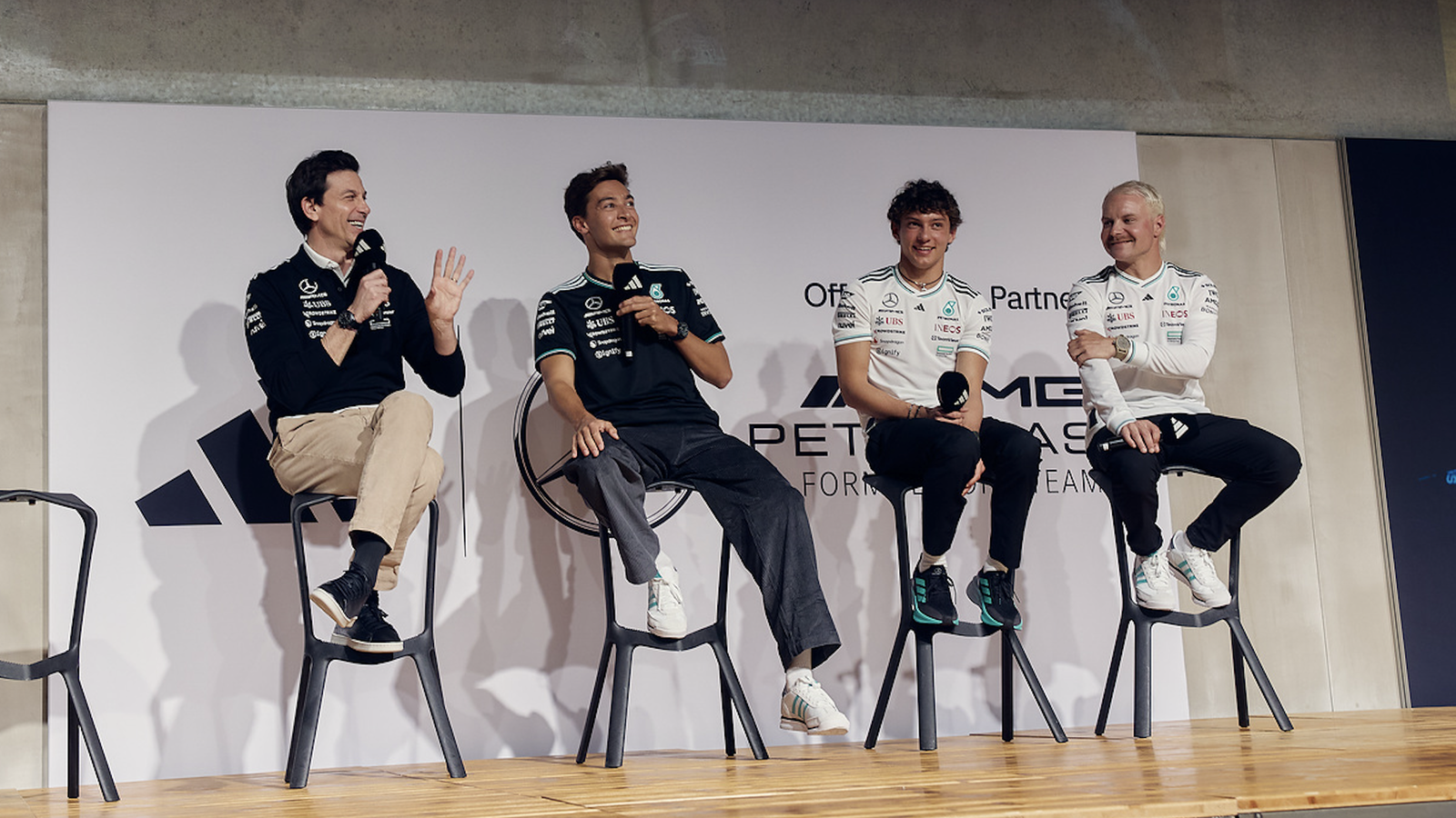 A new era for Mercedes with Toto Wolff, George Russell, Kimi Antonelli and Valtteri Bottas